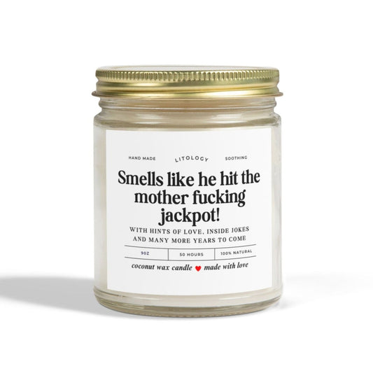 Engagement Candle, He Hit The Jackpot Funny Engagement Gifts For Couple Funny Wedding Gift For Bride to Be, Proposal gift for friend