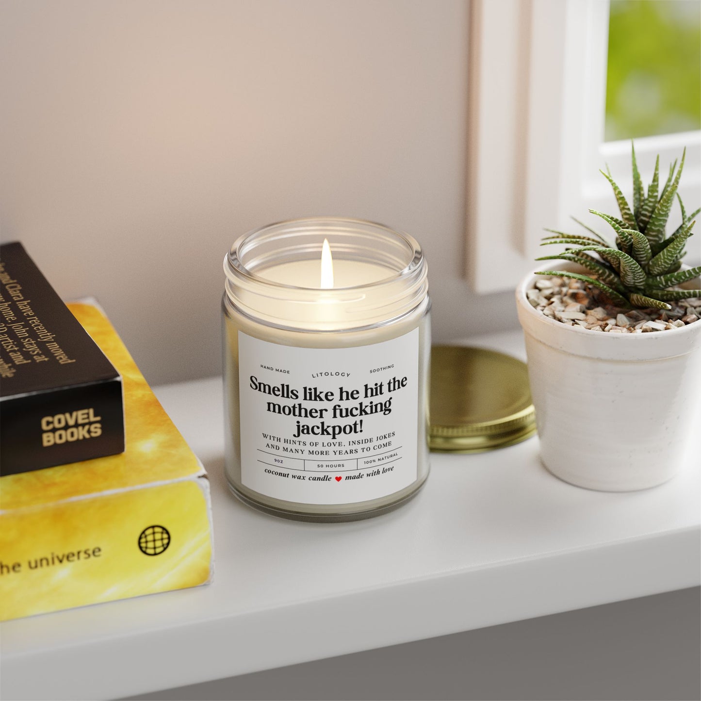 Engagement Candle, He Hit The Jackpot Funny Engagement Gifts For Couple Funny Wedding Gift For Bride to Be, Proposal gift for friend