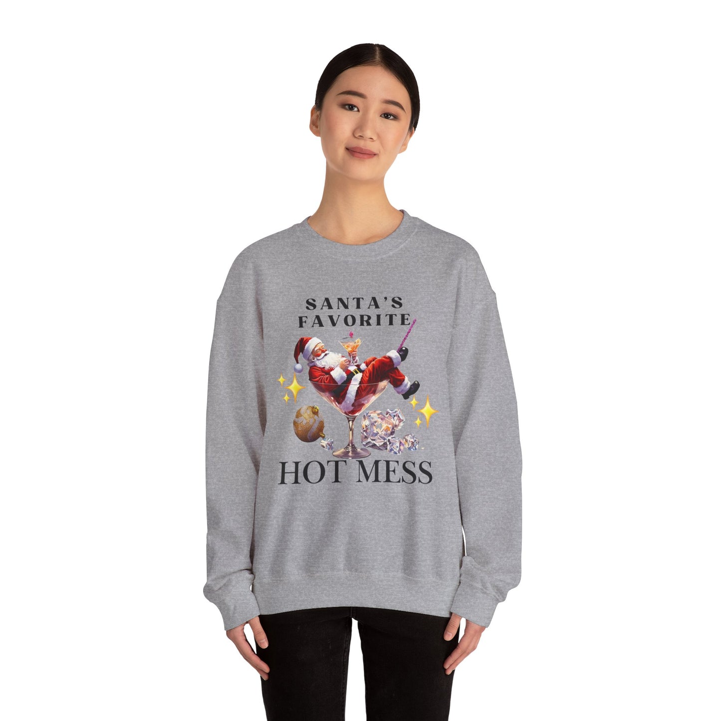 Santa Hot Mess Sweater, Martini Christmas Sweaters, Glitter Christmas Drink Sweatershirt, Christmas Party Sweater, Drink Sweater For Women