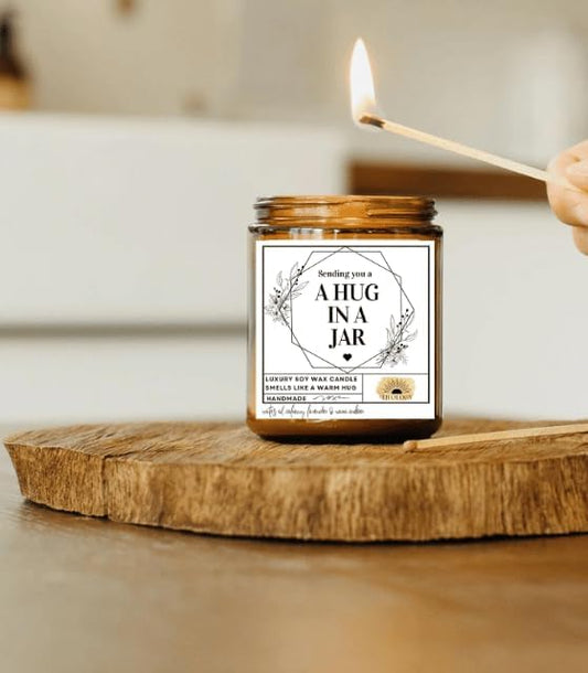 Sympathy Candle, Hug in a Jar Candle, Sending a Hug, Bereavement Gift, Thinking of You Gifts for Women Men, Get Well Soon Gifts for Men, Feel Better, Thoughtful Gifts for Friend, Divorce Cheer Up