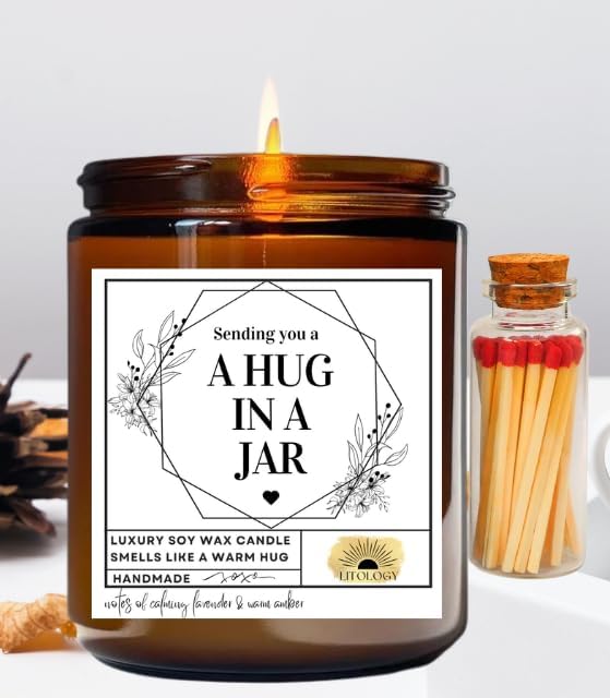Sympathy Candle, Hug in a Jar Candle, Sending a Hug, Bereavement Gift, Thinking of You Gifts for Women Men, Get Well Soon Gifts for Men, Feel Better, Thoughtful Gifts for Friend, Divorce Cheer Up